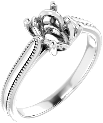 14K White 8x6 mm Oval Solitaire Engagement Ring Mounting (1)