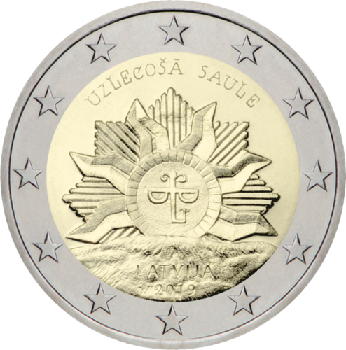 2019 Латвия Восходящее солнце монета 2 евро (1)