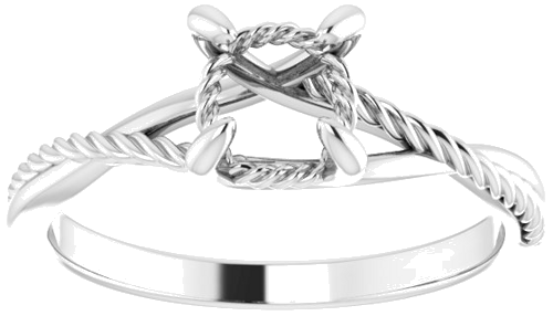 14K White 6.5 mm Round Solitaire Rope Engagement Ring Mounting (3)