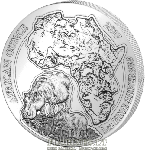 2017 Hippopotamus, Rwanda, 50 francs, 1 oz silver coin (2)