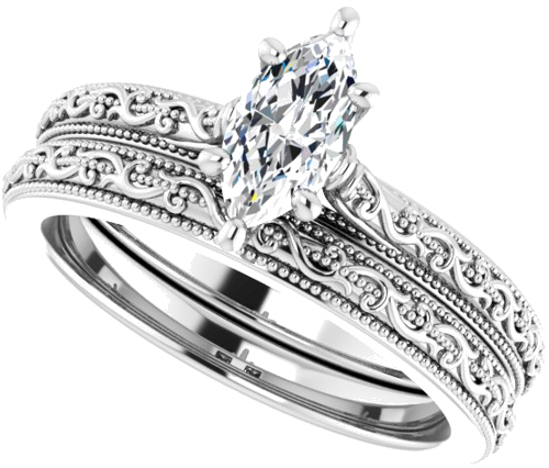 Sužadėtuvių Žiedas „Solitaire“ 585 Baltojo Aukso Marquise 8mm x 4mm (10)