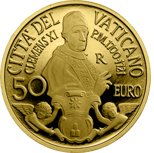 2021 Vatikanas popiežius Klemensas XI 50 eurų auksinė moneta (1)
