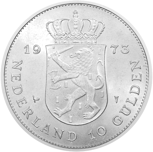 10 Gulden Вильгельмина I 1975 Нидерланды серебряная монета (2)