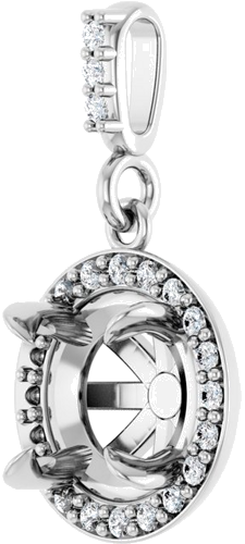 14K White 7 mm Round .08 CTW Natural Diamond Semi-Set Halo-Style Pendant (2)