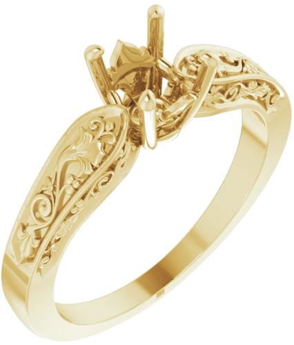 Sužadėtuvių Žiedas „Floral Solitaire“ 585 Geltonojo Aukso Round 5.8mm (1)