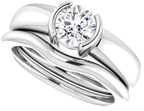 Sužadėtuvių Žiedas „Half Bezel Solitaire“ 585 Baltojo Aukso Round 6mm (10)