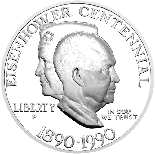1990 Eisenhower Centennial USA 1 Dollar Silver Coin (2)