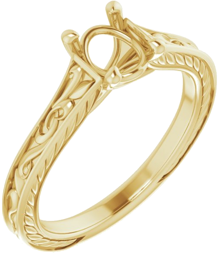 Sužadėtuvių Žiedas „Scroll Solitaire“ 585 Geltonojo Aukso Oval 7mm x 5mm (1)