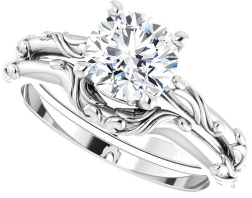 14K White 7 mm Round Solitaire Scroll Engagement Ring Mounting (10)