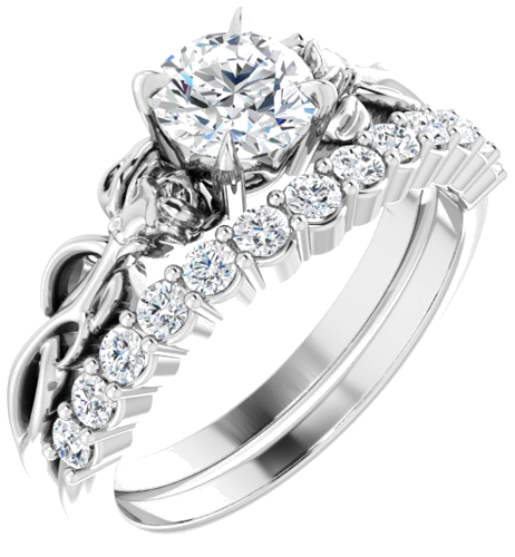 14K White 5.8 mm Round Nature-Inspired Engagement Ring Mounting (6)