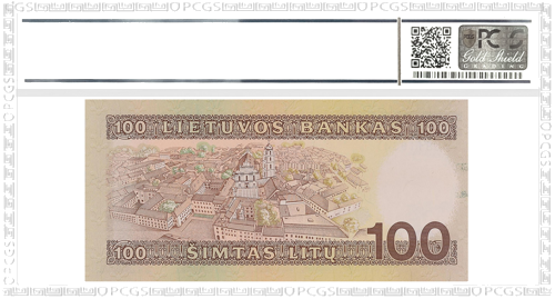 1991 Lietuva 100 litų banknotas PCGS GEM UNC 64 (2)