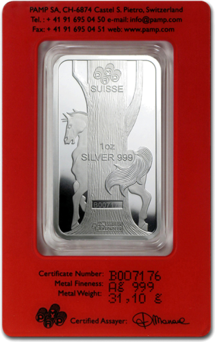 1 oz Серебряный слиток Год Лошади 2014 PAMP (2)
