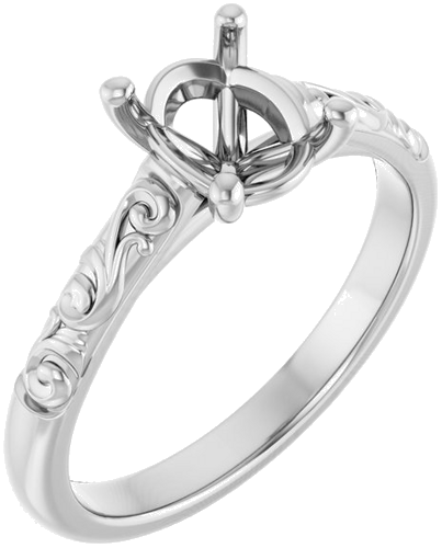 14K White 8x6 mm Oval Solitaire Engagement Ring Mounting (1)