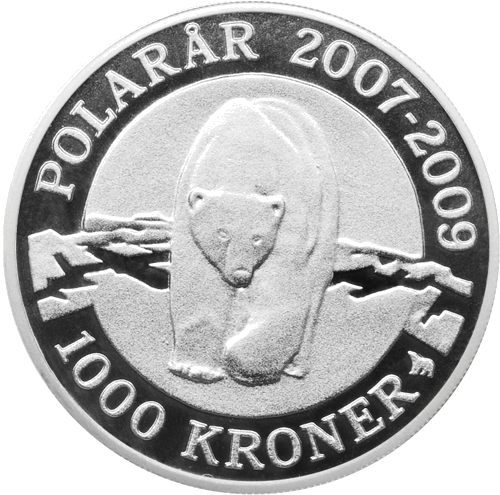 100 крон Полярный год 2007 Дания серебряная монета (1)