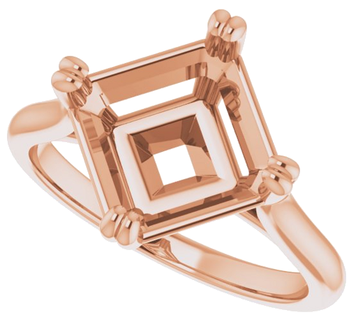 14K Rose 9 mm Asscher Solitaire Engagement Ring Mounting (5)