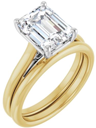 14K Yellow   White  9x7 mm Emerald Solitaire Engagement Ring Mounting (6)