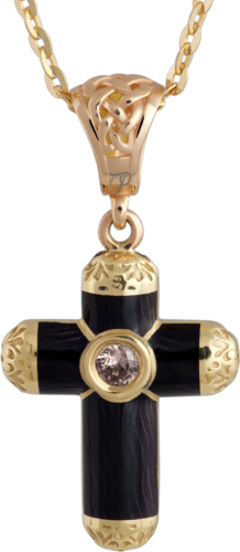 Cross pendant decorated with Limoges enamel, diamond, and sapphire (1)