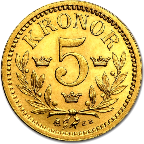 5 крон Оскар II (1901) Швеция золотая монета (2)