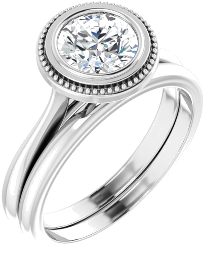 Sužadėtuvių Žiedas „Bezel-Set“ 585 Baltojo Aukso Round 6.5mm (6)