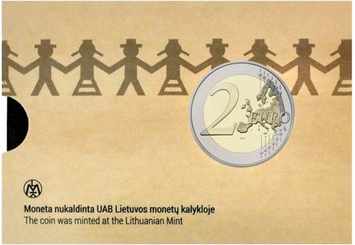 2018 Литва Празник на песента Монета с номинал 2 евро върху карта (3)