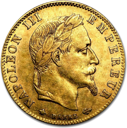 Френска империя Златна монета от 5 франка Наполеон III (1862-1869) (1)