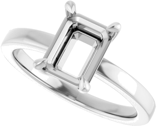 18K White 8x6 mm Emerald Solitaire Engagement Ring Mounting (5)