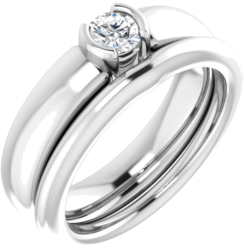 14K White 4.1 mm Round Half Bezel Solitaire Engagement Ring Mounting (6)