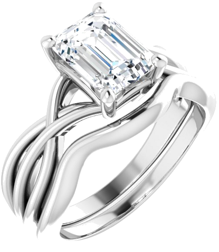 14K White 8x6 mm Emerald Solitaire Engagement Ring Mounting (6)