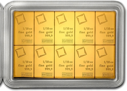 10 x 1/10 oz Инвестиционные золотые слитки Valcambi CombiBar™ (3)