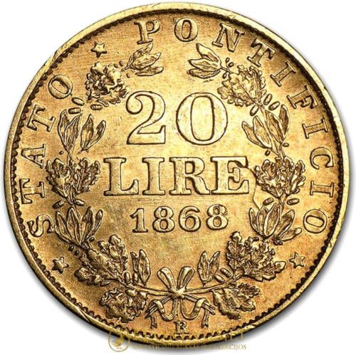 20 Lirų auksinė moneta Pijus IX (1866-1870), Vatikanas (2)
