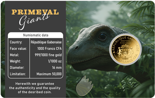 1/1000 oz Brachiosaurus Primeval Giants 1000 Francs Gabon Gold Coin (2)