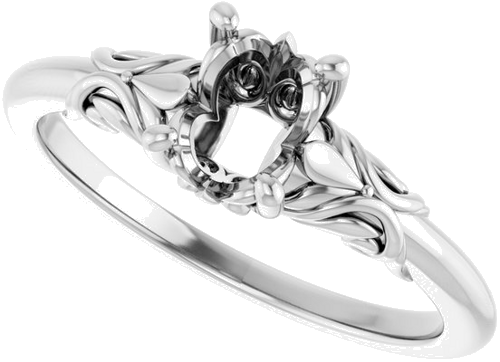 14K White  7x5 mm Oval Solitaire Engagement Ring Mounting (5)