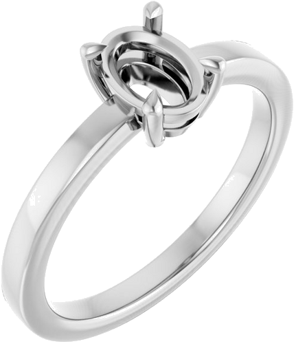14K White 7x5 mm Oval Solitaire Engagement Ring Mounting (1)