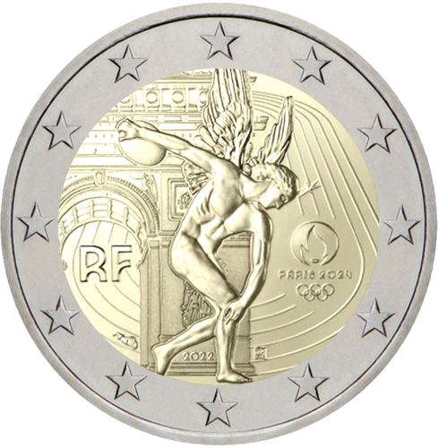2022 Prancūzija Paryžiaus 2024 metų Olimpinės žaidynės 2 eurų BU moneta (2)