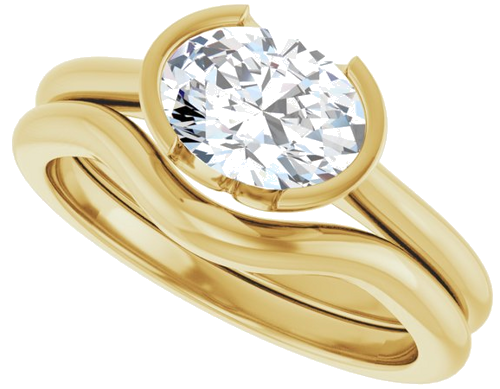 Sužadėtuvių Žiedas „Half Bezel Solitaire“ 585 Geltonojo Aukso Oval 8mm x 6mm (9)