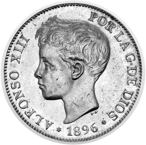 5 Песети Алфонсо XIII (1895-1899) Испания сребърна монета (1)