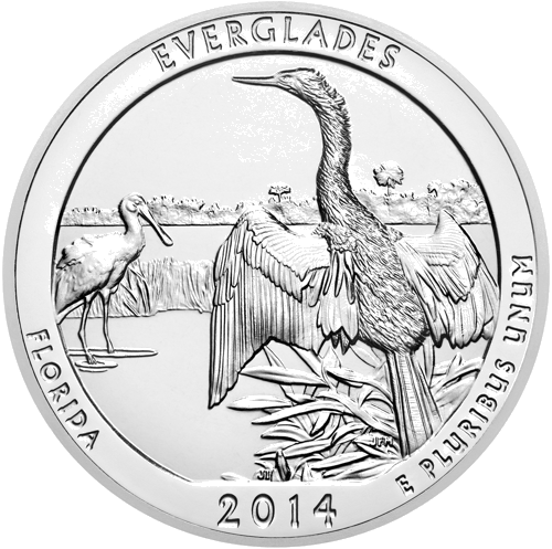 5 oz Evergleidsas nacionālais parks 2014 ASV sudraba monēta (1)