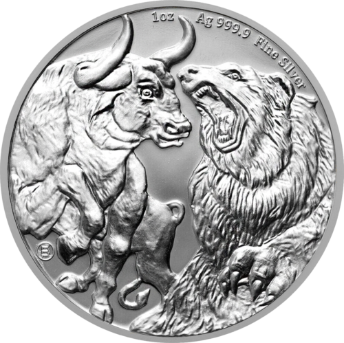 1 oz Jautis vs Meška 2022 Čadas .9999 sidabrinė moneta (1)