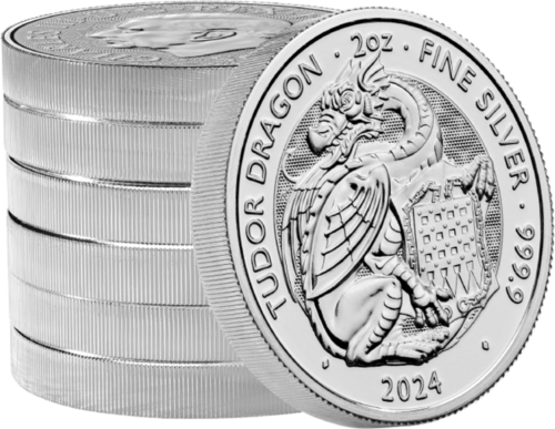 2024 Didžioji Britanija Karališkieji Tiudorų žvėrys: Drakonas 2 oz sidabrinė moneta (2)