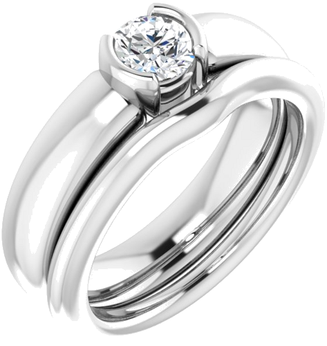 Sužadėtuvių Žiedas „Half Bezel Solitaire“ 585 Baltojo Aukso Round 4.8mm (6)