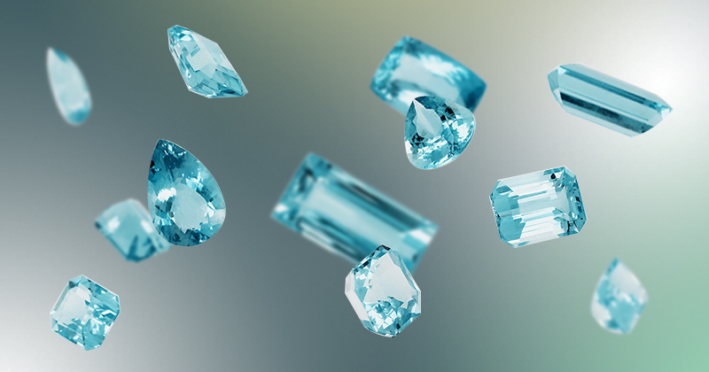 įvairių formų akvamarinai 