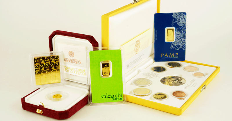 monetų rinkiniai ir aukso luitai 