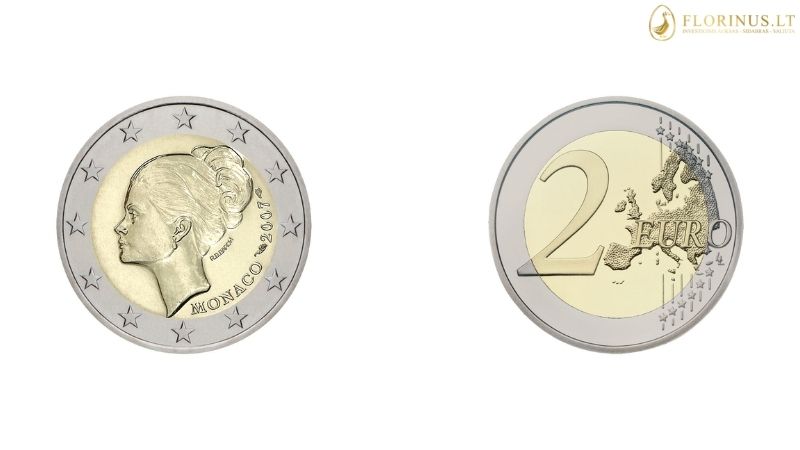 monako 2 eurų moneta grace kelly portretas